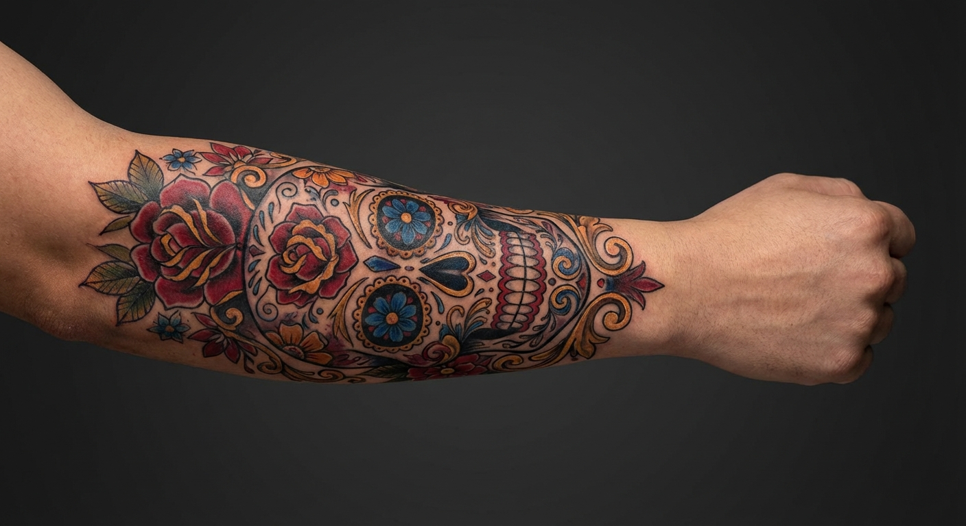 Día de los Muertos sugar skull tattoo