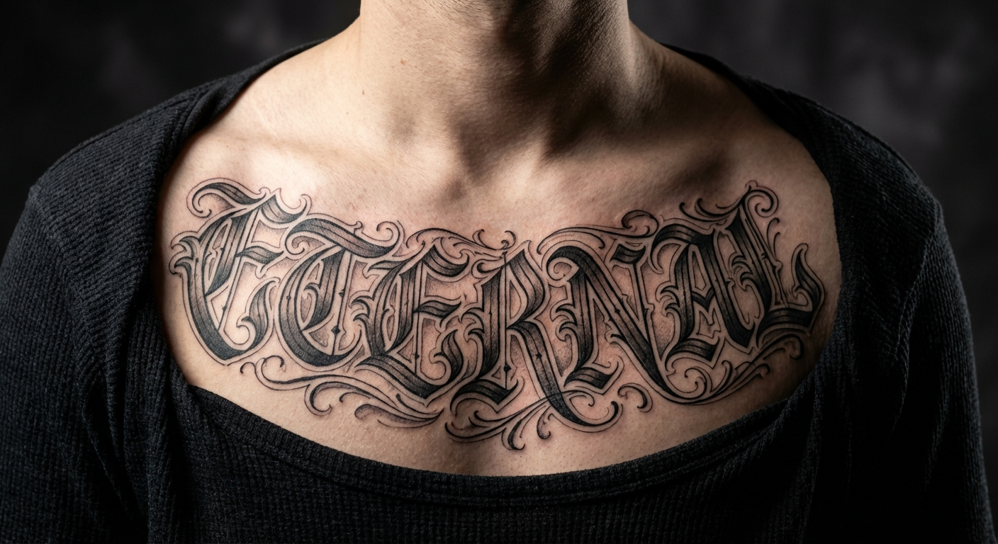 Blackletter script tattoo