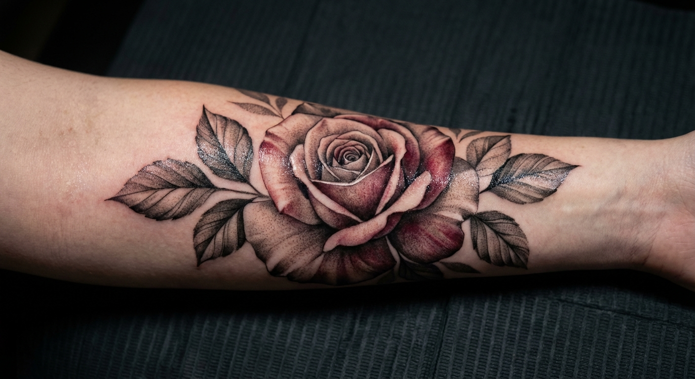 Realistic rose tattoo