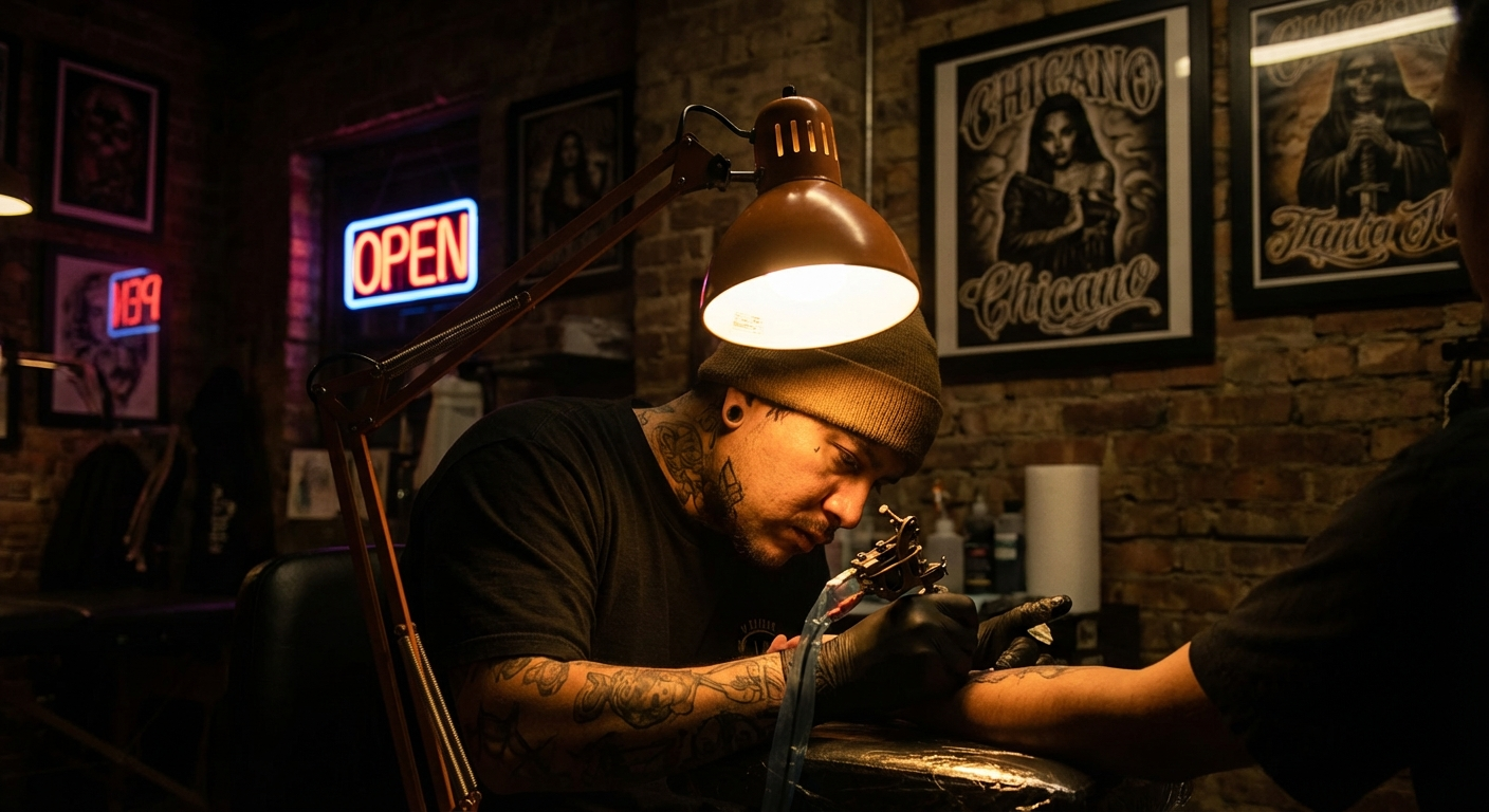 Tattoo artist at work in InkFamy studio